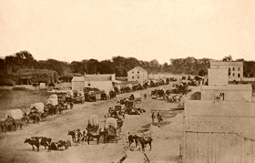 Covered wagons in Manhattan, Kansas